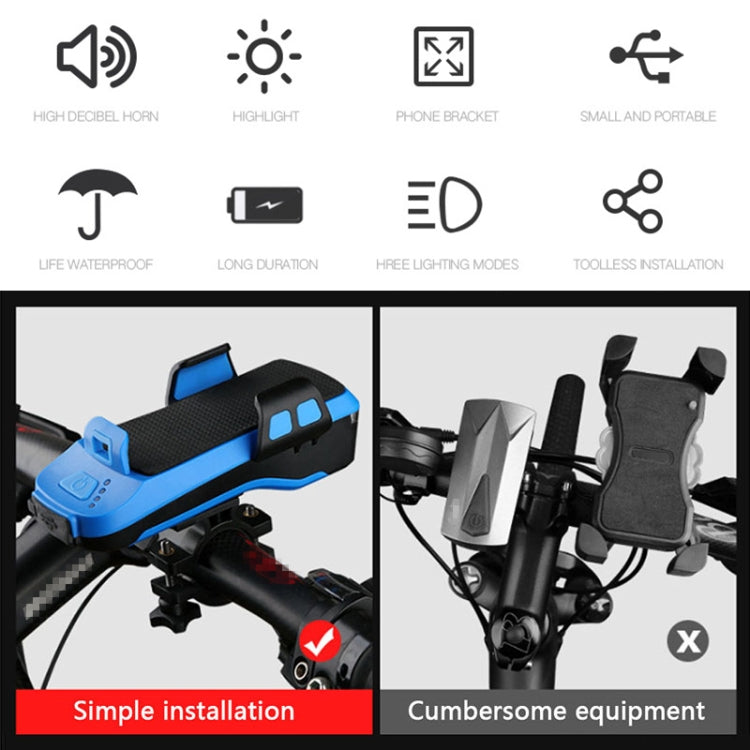 Sino de Bicicleta com Suporte para Telemóvel 4 em 1, Lanterna de Ciclismo, Suporte para Telemóvel 4 em 1