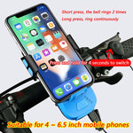 Sino de Bicicleta com Suporte para Telemóvel 4 em 1, Lanterna de Ciclismo, Suporte para Telemóvel 4 em 1