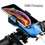 Sino de Bicicleta com Suporte para Telemóvel 4 em 1, Lanterna de Ciclismo, Suporte para Telemóvel 4 em 1