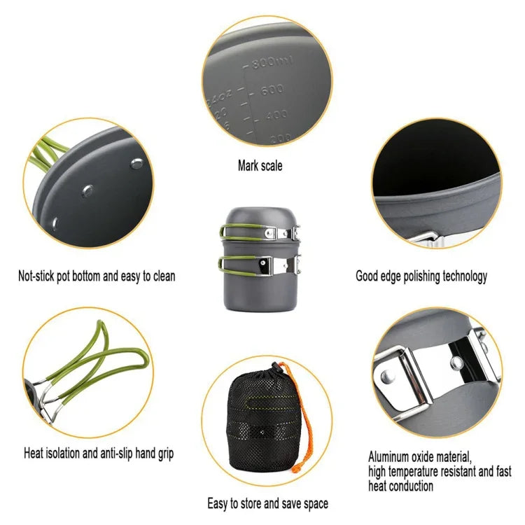 Conjunto portátil DS-101 para cozinhar em campismo ao ar livre, conjunto de panelas para piquenique