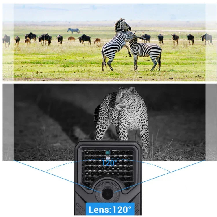 PR-200B Câmara de Caça com Lente Grande Angular de 120 Graus, IP56 à Prova de Água, 12MP 1080P HD Infravermelhos, Suporta Cartão TF, PIR Alcance: 10-15m, PR200B