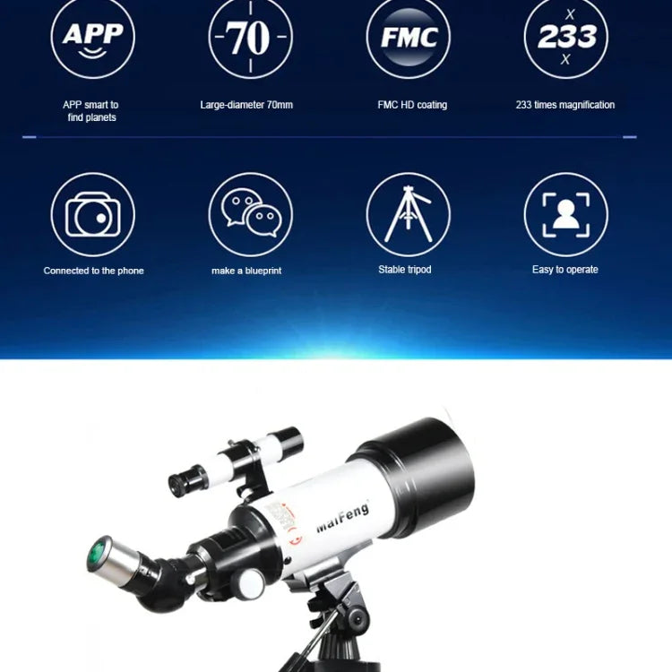 Maifeng40070 Telescópio Astronómico de Alta Definição 233x70 com Tripé, 233 x 70