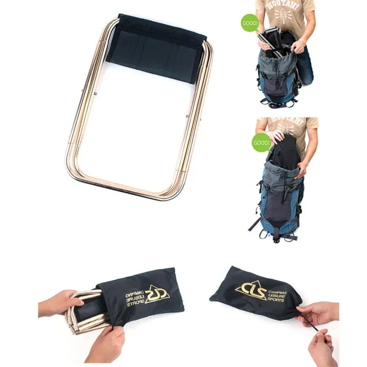 Banco Dobrável Portátil para Pesca e Churrasco de Liga de Alumínio CLS, Tamanho: 24,8*22,5*27cm, Banco Dobrável CLS (Preto)