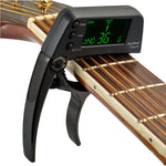Afinador Profissional de Guitarra Clip-On, Afinador Cromático Loftstyle com Ecrã LCD Rotativo e Luz, Capotraste para Guitarra de Uma Mão