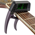 Afinador Profissional de Guitarra Clip-On, Afinador Cromático Loftstyle com Ecrã LCD Rotativo e Luz, Capotraste para Guitarra de Uma Mão