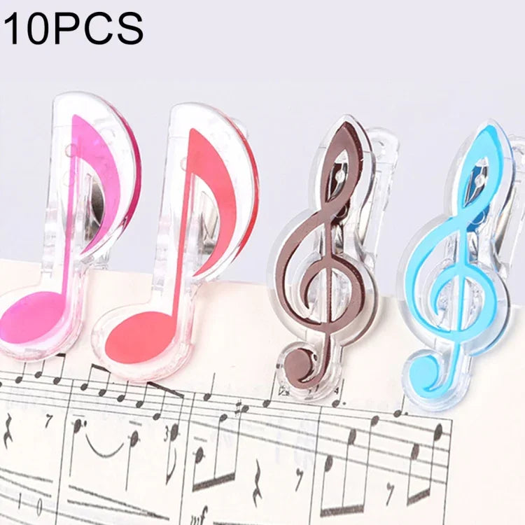 10 PCS Clip de Livro em Forma de Nota Musical em Aço Inoxidável com Mola e Material PP, Suporte de Página Deluxe, Entrega em Cor Aleatória, Entrega em Cor Aleatória