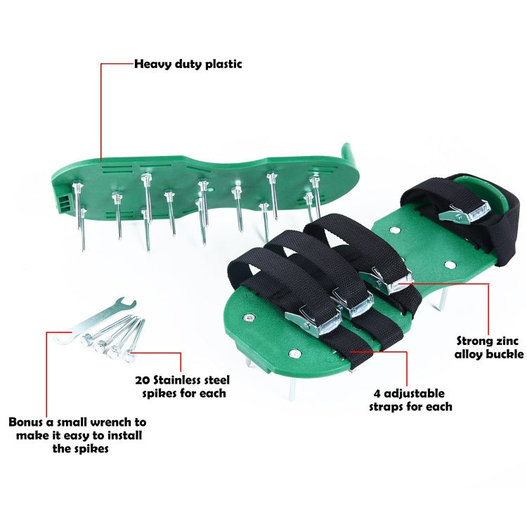 Ferramentas para jardim e relva, sapatos com espigões para arrancar relva com 8 fivelas metálicas, com 8 fivelas metálicas (Preto), com 8 fivelas metálicas (Verde)