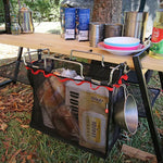 Cesto dobrável de malha para piquenique e campismo ao ar livre, suporte metálico para utensílios de cozinha, organizador