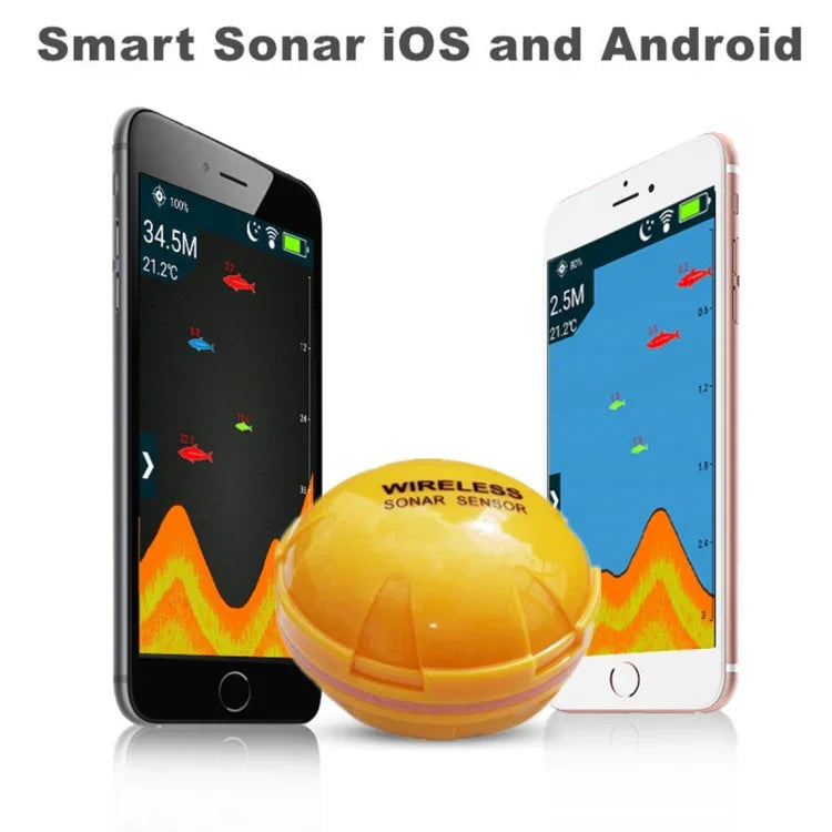 Detetor de Peixes Bluetooth Sensor Sonar 125KHz Localizador de Peixes 0,6-36m Profundidade Alarme para Telemóveis iOS & Android, Alcance de Operação: 0,6-36m