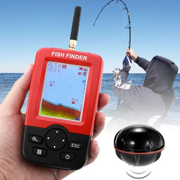 Detector de Peixes Sem Fios XJ-01 Sensor Sonar 125KHz Localizador de Profundidade 0,6-36m com Ecrã LCD de 2,4 polegadas e Antena, Sensor de Temperatura da Água Integrado, XJ-01