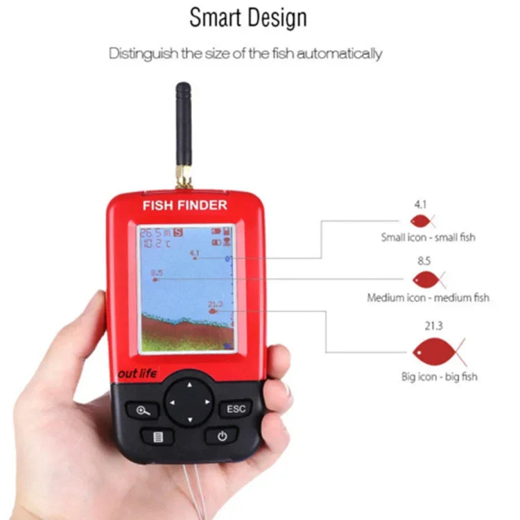 Detector de Peixes Sem Fios XJ-01 Sensor Sonar 125KHz Localizador de Profundidade 0,6-36m com Ecrã LCD de 2,4 polegadas e Antena, Sensor de Temperatura da Água Integrado, XJ-01