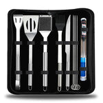 Conjunto de Talheres 10 em 1 para Exterior Talheres para Campismo e Churrasco Conjunto de Ferramentas para Piquenique com Termómetro, 10 em 1, com Termómetro