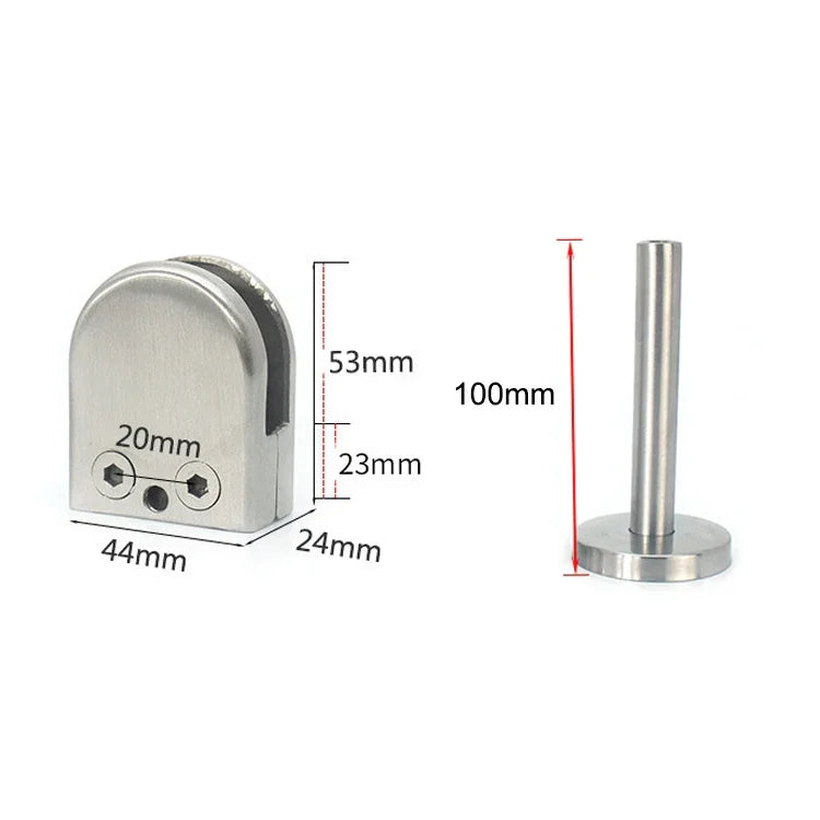 Grampo de Fixação para Haste de Suporte de Vidro em Aço Inoxidável 201 com Boca de Peixe, com Haste 14x100mm, Especificação: M, M, com Haste 14x100mm