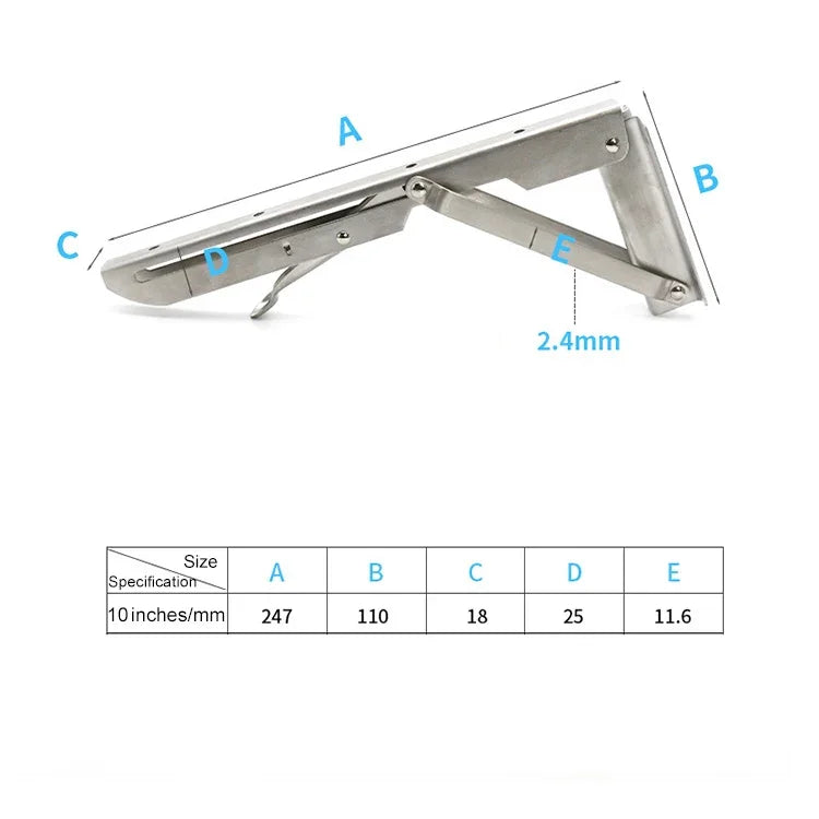 2 PCS Prateleira de Armazenamento Dobrável Montada na Parede Tipo K em Aço Inoxidável com Mola de 10 polegadas para Mesa de Jantar, 10 polegadas