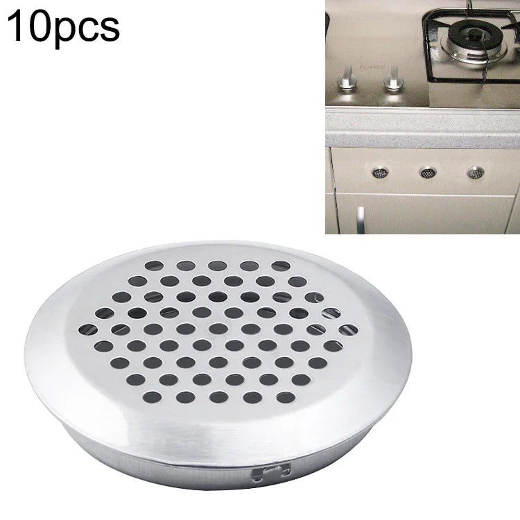 10pcs Grelha Redonda de Ventilação para Armário com Superfície Chanfrada 25mm em Aço Inoxidável com Pequenos Furos
