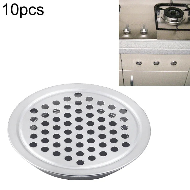 10pcs Grelha Redonda de Ventilação para Armário com Superfície Plana 29mm em Aço Inoxidável com Pequenos Furos
