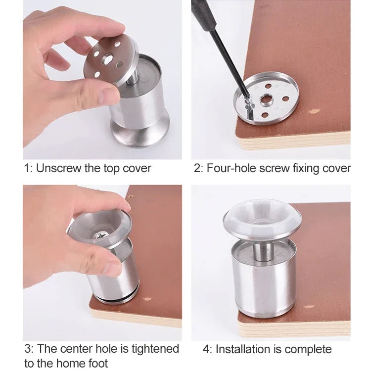 Pé para sofá, móvel ou armário, coluna espessada com acabamento em aço inoxidável escovado, altura: 150mm, 150mm