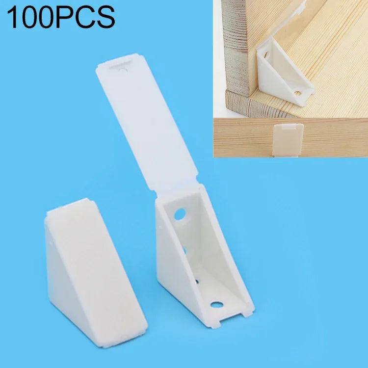100 PCS Conector de canto espessado em plástico para móveis, suporte de placa em ângulo reto com tampa, Tamanho: L, Tamanho: L