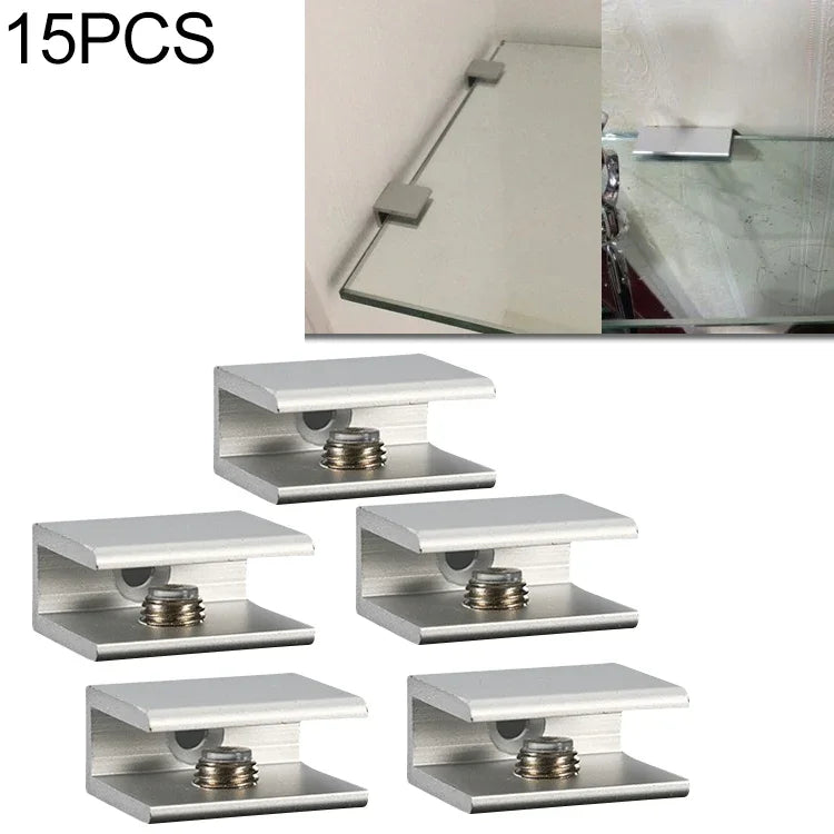 15 PCS Clipe de fixação de vidro em liga de alumínio com furo simples, S, 8mm, S, 8mm