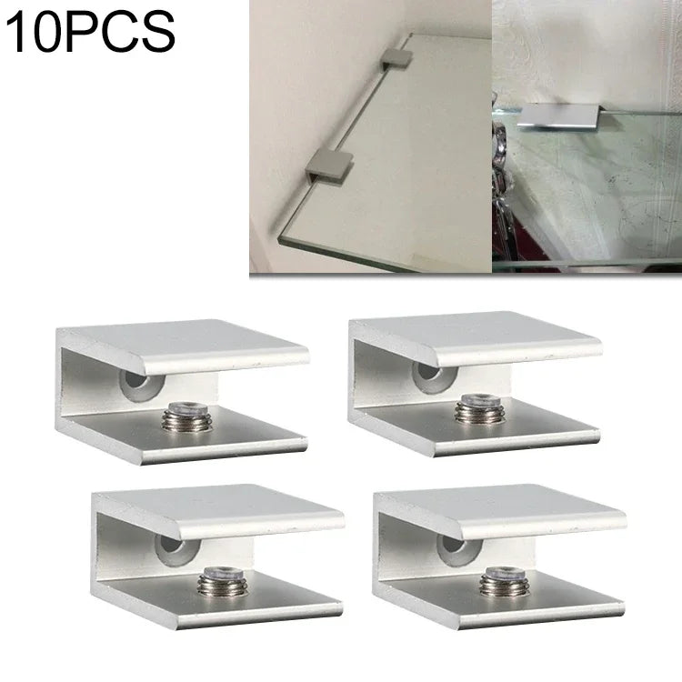 10 PCS Clipe de fixação de vidro em liga de alumínio com furo simples, S, 10mm, S, 10mm