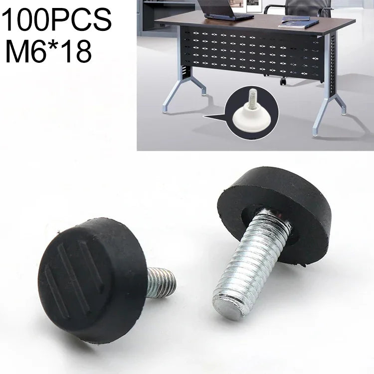 100 PCS Apoio de parafuso ajustável para móveis, M6x18 (Preto), M6x18 (Preto)