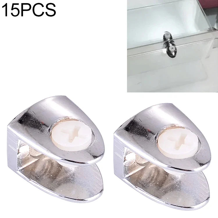 15 PCS Suporte Fixo Brilhante em Liga de Zinco para Conexão, Abraçadeira de Fixação de Vidro com Prego, Prego