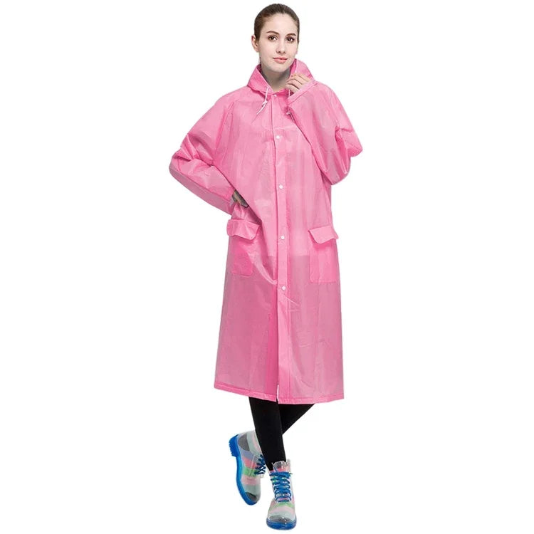 Casaco de Chuva Transparente Fosco Leve de EVA para Adultos com Grande Capuz e Bolso Tamanho: L
