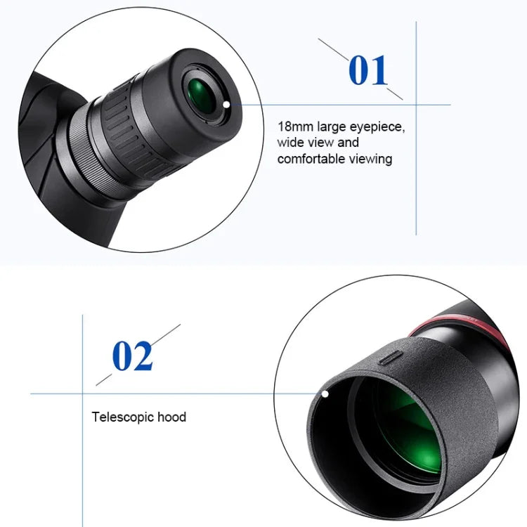 HTK-72 Telescópio Monóculo com Zoom de Visão Noturna de Alta Definição 20x-60x para Camping e Observação de Aves ao Ar Livre, com Tripé, 20 x 60