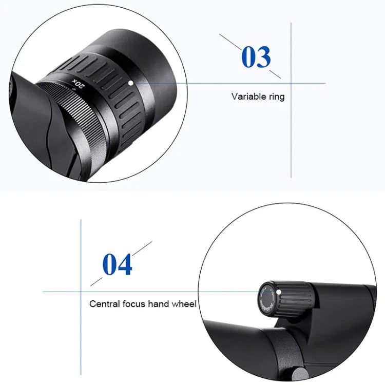 HTK-72 Telescópio Monóculo com Zoom de Visão Noturna de Alta Definição 20x-60x para Camping e Observação de Aves ao Ar Livre, com Tripé, 20 x 60