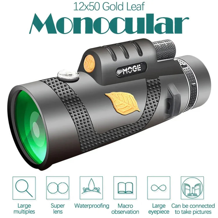 Moge 12x50 Telescópio Monocular Profissional HD Visão Noturna, Moge 12x50