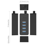 ORICO W5P-U3-30 Hub de Secretária USB 3.0 com 4 Portas e Cabo Micro USB de 30cm para Alimentação, W5P-U3-30 Preto