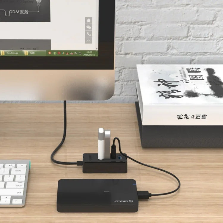 ORICO W5P-U3-30 Hub de Secretária USB 3.0 com 4 Portas e Cabo Micro USB de 30cm para Alimentação, W5P-U3-30 Preto