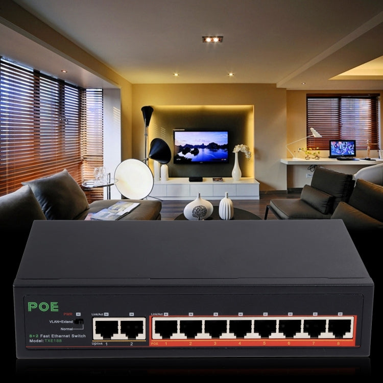 Comutador POE de 8 Portas 10/100Mbps IEEE802.3af Power Over Ethernet para Câmera IP, Telefone VoIP, Dispositivos AP, 8 Portas Preto
