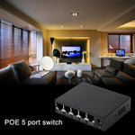 Comutador POE de 5 Portas 10/100Mbps IEEE802.3af Power Over Ethernet para Câmera IP, Telefone VoIP, Dispositivos AP, 5 Portas Preto