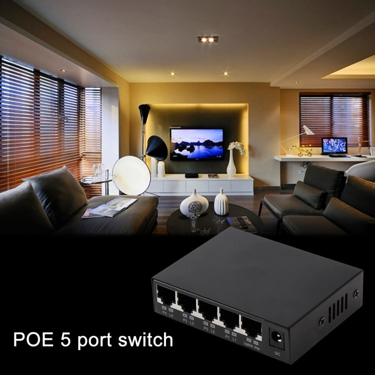 Comutador POE de 5 Portas 10/100Mbps IEEE802.3af Power Over Ethernet para Câmera IP, Telefone VoIP, Dispositivos AP, 5 Portas Preto