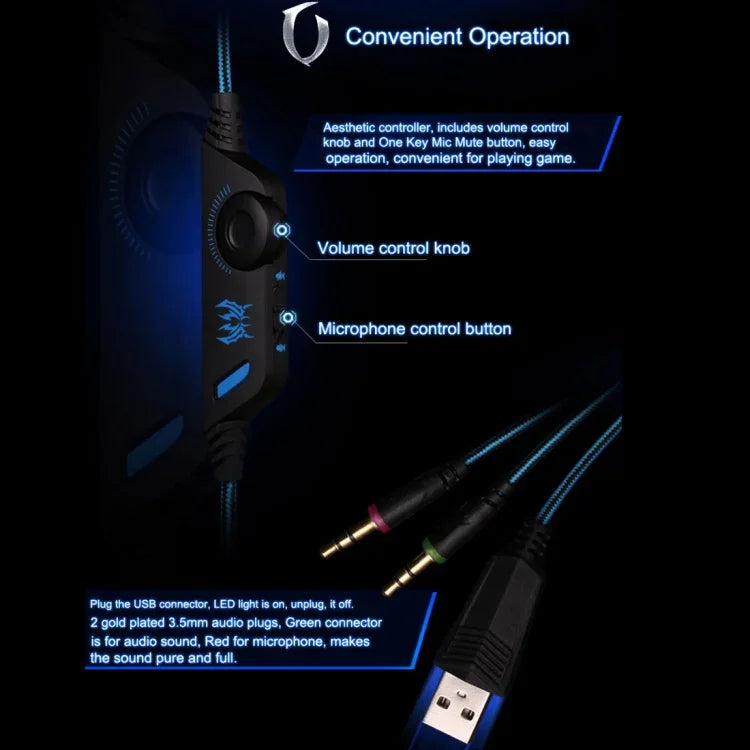 KOTION EACH G2000 Auscultadores Over-ear para Jogos com Microfone, Bass Estéreo, Luz LED para PC Gamer, Comprimento do Cabo: Cerca de 2.2m (Branco + Vermelho), G2000