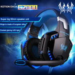 KOTION EACH G2000 Auscultadores Over-ear para Jogos com Microfone, Bass Estéreo, Luz LED para PC Gamer, Comprimento do Cabo: Cerca de 2.2m (Branco + Vermelho), G2000