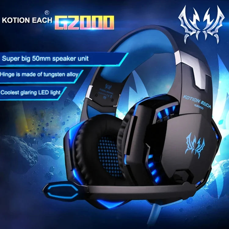KOTION EACH G2000 Auscultadores Over-ear para Jogos com Microfone, Bass Estéreo, Luz LED para PC Gamer, Comprimento do Cabo: Cerca de 2.2m (Branco + Vermelho), G2000