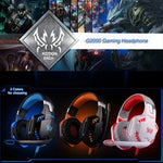 KOTION EACH G2000 Auscultadores Over-ear para Jogos com Microfone, Bass Estéreo, Luz LED para PC Gamer, Comprimento do Cabo: Cerca de 2.2m (Branco + Vermelho), G2000