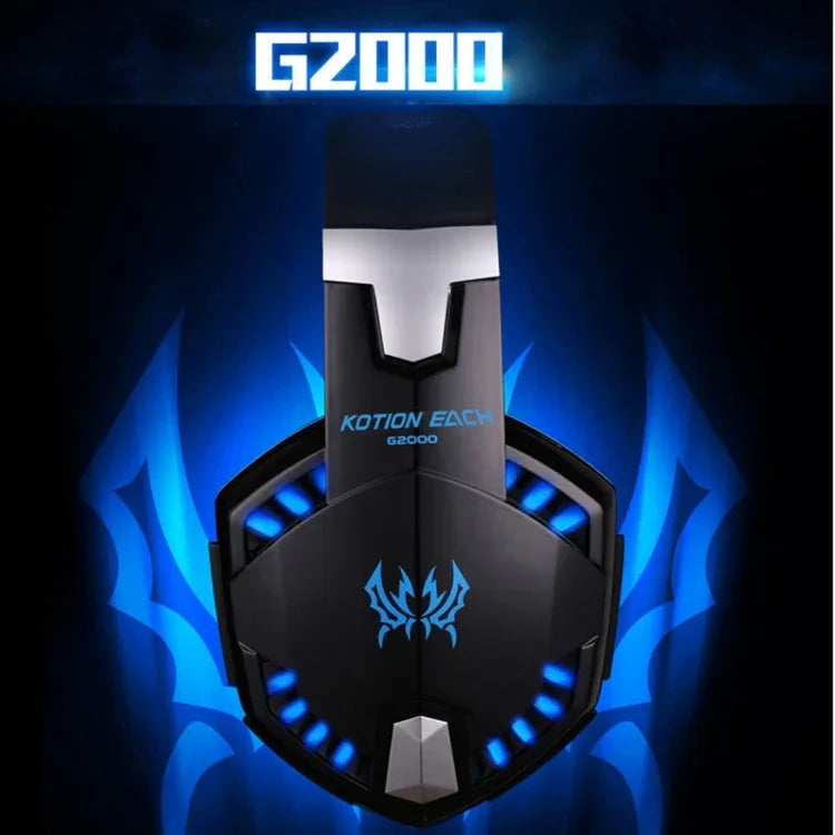 KOTION EACH G2000 Auscultadores Over-ear para Jogos com Microfone, Bass Estéreo, Luz LED para PC Gamer, Comprimento do Cabo: Cerca de 2.2m (Branco + Vermelho), G2000