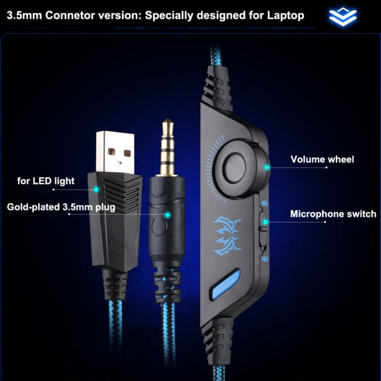 KOTION EACH G9000 Auscultadores para Jogos com Microfone de 3.5mm, Luz LED para Portátil / Tablet / Telemóveis, Comprimento do Cabo: Cerca de 2.2m, G9000
