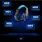 KOTION EACH G9000 Auscultadores para Jogos com Microfone de 3.5mm, Luz LED para Portátil / Tablet / Telemóveis, Comprimento do Cabo: Cerca de 2.2m, G9000