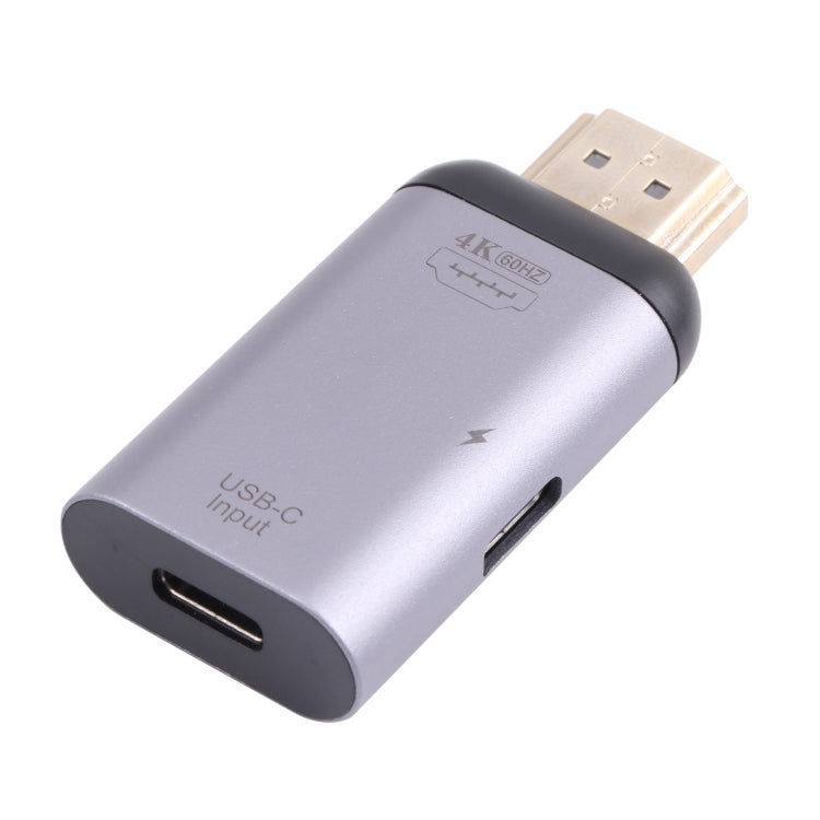 Adaptador 2 em 1 HDMI Macho 4K 60Hz para USB-C / Tipo-C de Carregamento + USB-C / Tipo-C Fêmea, HDMI