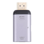 Adaptador 2 em 1 HDMI Macho 4K 60Hz para USB-C / Tipo-C de Carregamento + USB-C / Tipo-C Fêmea, HDMI