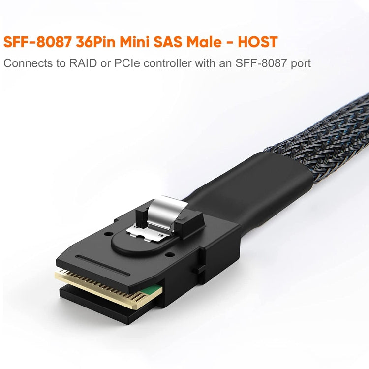 Cabo de Dados Mini SAS (SFF-8087) para 4 x SATA 7 Pinos Fêmea com Divisor Direto 6Gbps, Comprimento: 50cm, SFF-8087 (Comprimento: 50cm)