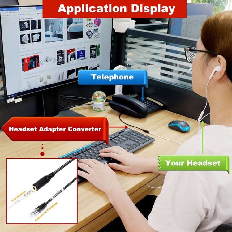 Cabo Adaptador Conversor de Jack 3,5mm para RJ9 para Auscultadores de PC / Telemóveis para Telefone de Escritório, Comprimento: 32cm
