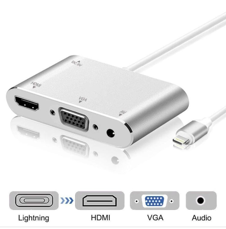 Adaptador 3 em 1 8 Pin para HDMI / VGA / Áudio