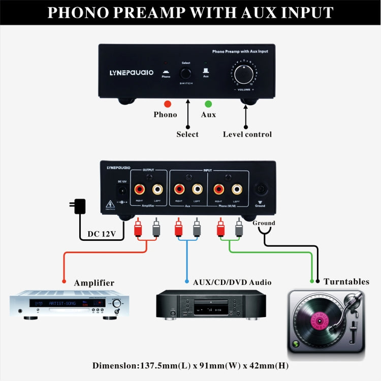 Amplificador de Sinal Pré-fonográfico para Telefone B855 LINEPAUDIO com Entrada Auxiliar e Controlo de Volume