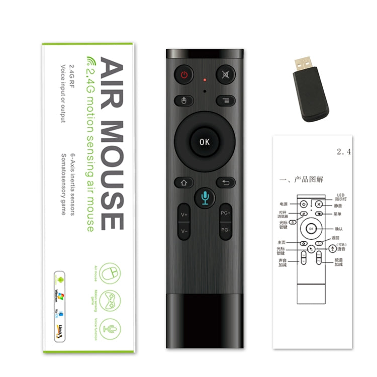 Comando Remoto Air Mouse Q5 2.4G RF 3D com Versão Universal de Voz e Design Escovado