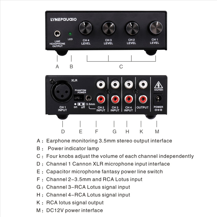 LINEPAUDIO B895 Misturador de Microfone Estéreo de Cinco Canais com Monitorização por Auscultadores